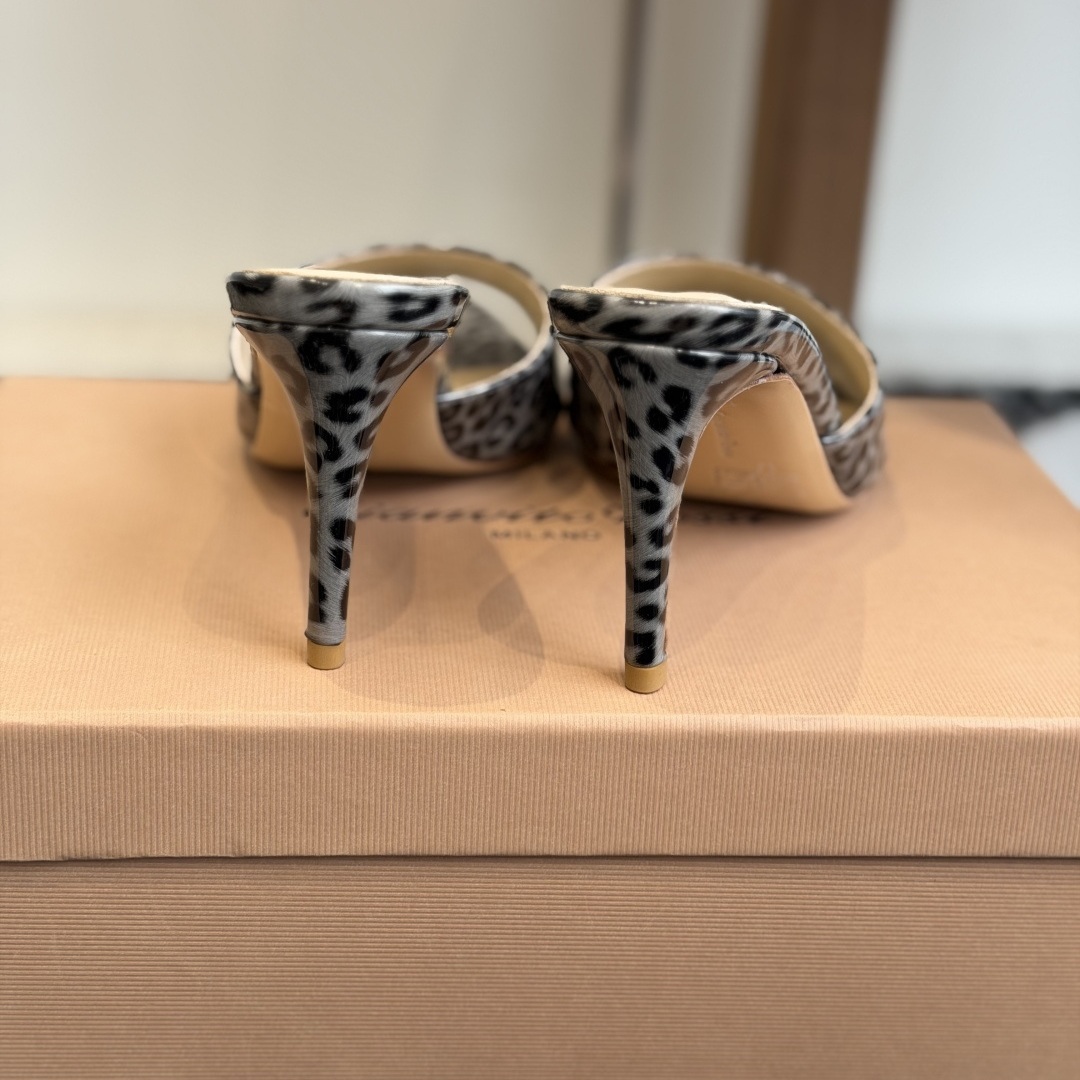 Gianvito Rossi Pointed-Toe Crystal Mesh Strap High Heel Mule Sandals