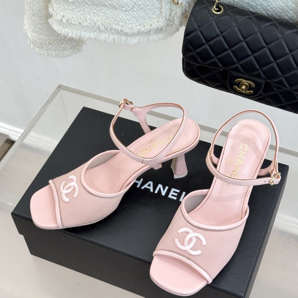 CHANEL CC Logo Mesh Ankle-Strap Pointed Toe Stiletto Heel Sandals