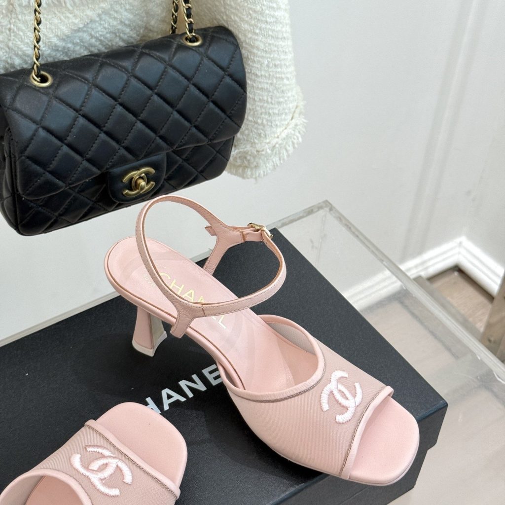 CHANEL CC Logo Mesh Ankle-Strap Pointed Toe Stiletto Heel Sandals