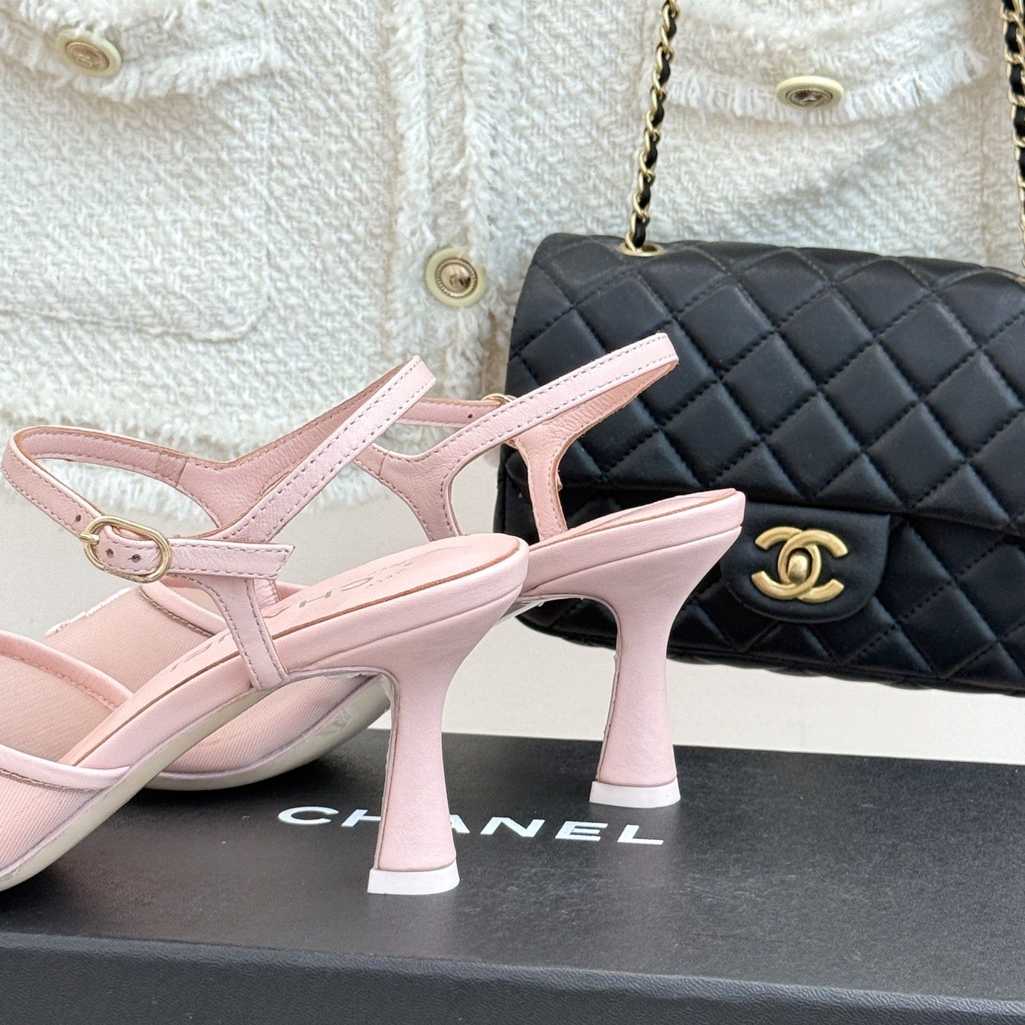 CHANEL CC Logo Mesh Ankle-Strap Pointed Toe Stiletto Heel Sandals