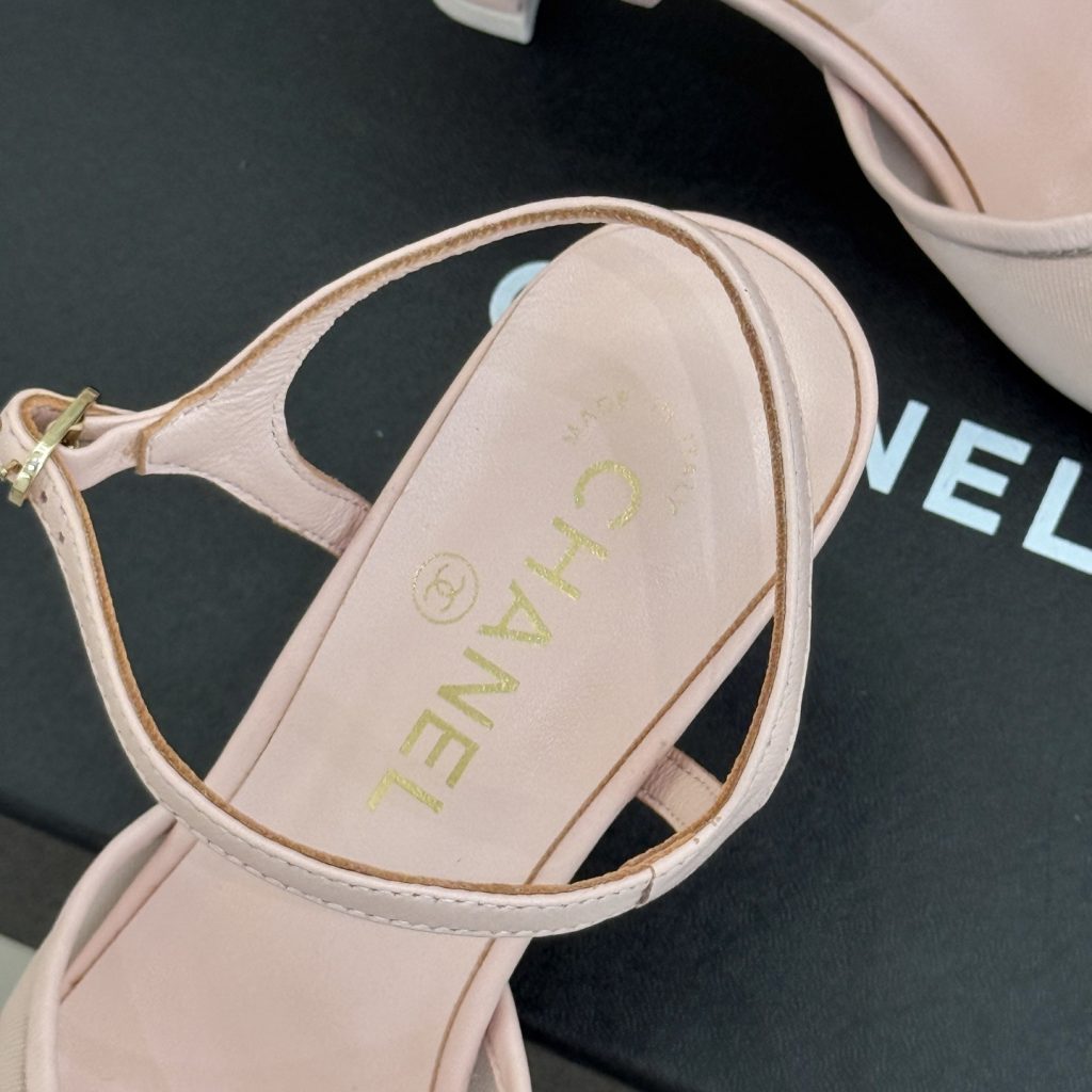 CHANEL CC Logo Mesh Ankle-Strap Pointed Toe Stiletto Heel Sandals