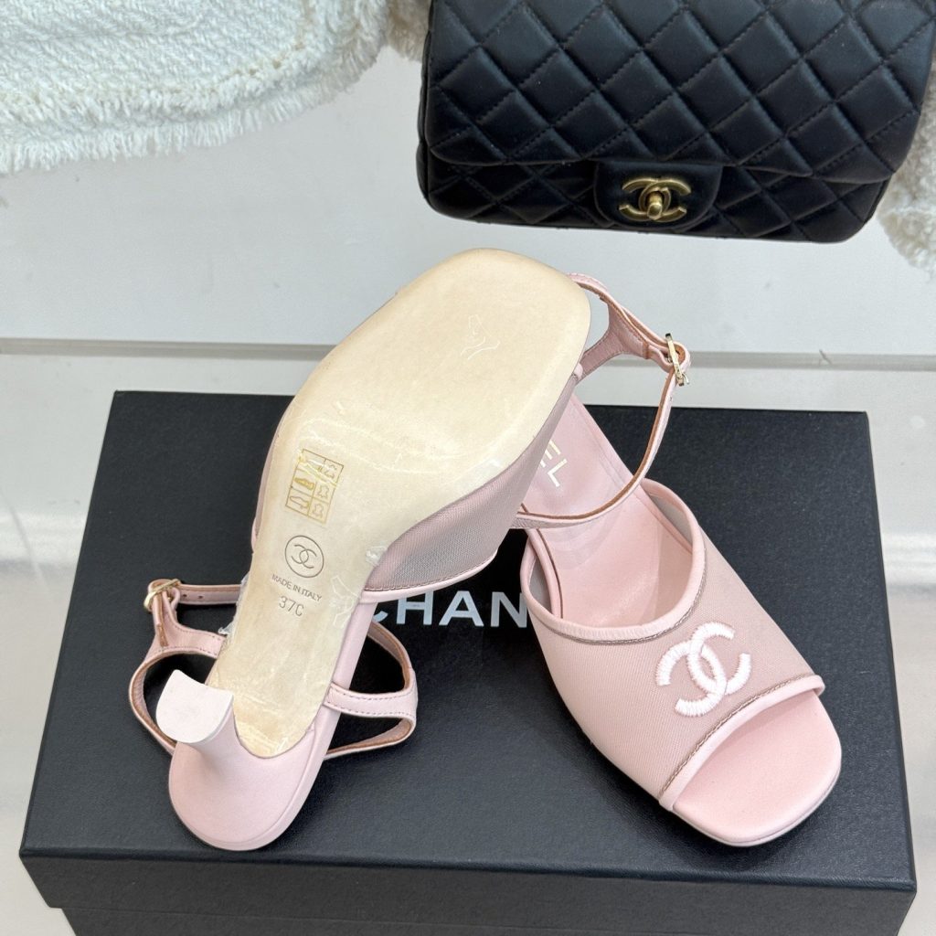 CHANEL CC Logo Mesh Ankle-Strap Pointed Toe Stiletto Heel Sandals