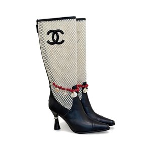 CHANEL Double C Openwork Chain High Heel Short Boots in Lambskin with Italian Leather Sole
