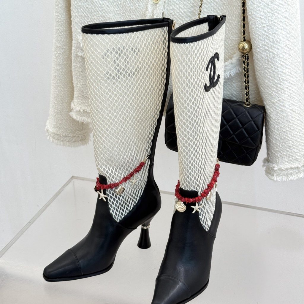 CHANEL Double C Openwork Chain High Heel Short Boots in Lambskin with Italian Leather Sole