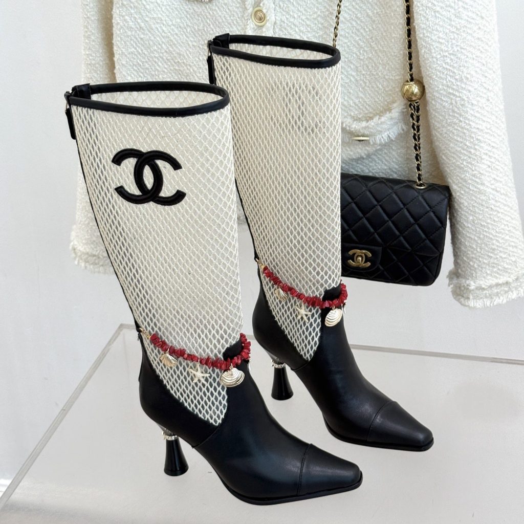 CHANEL Double C Openwork Chain High Heel Short Boots in Lambskin with Italian Leather Sole