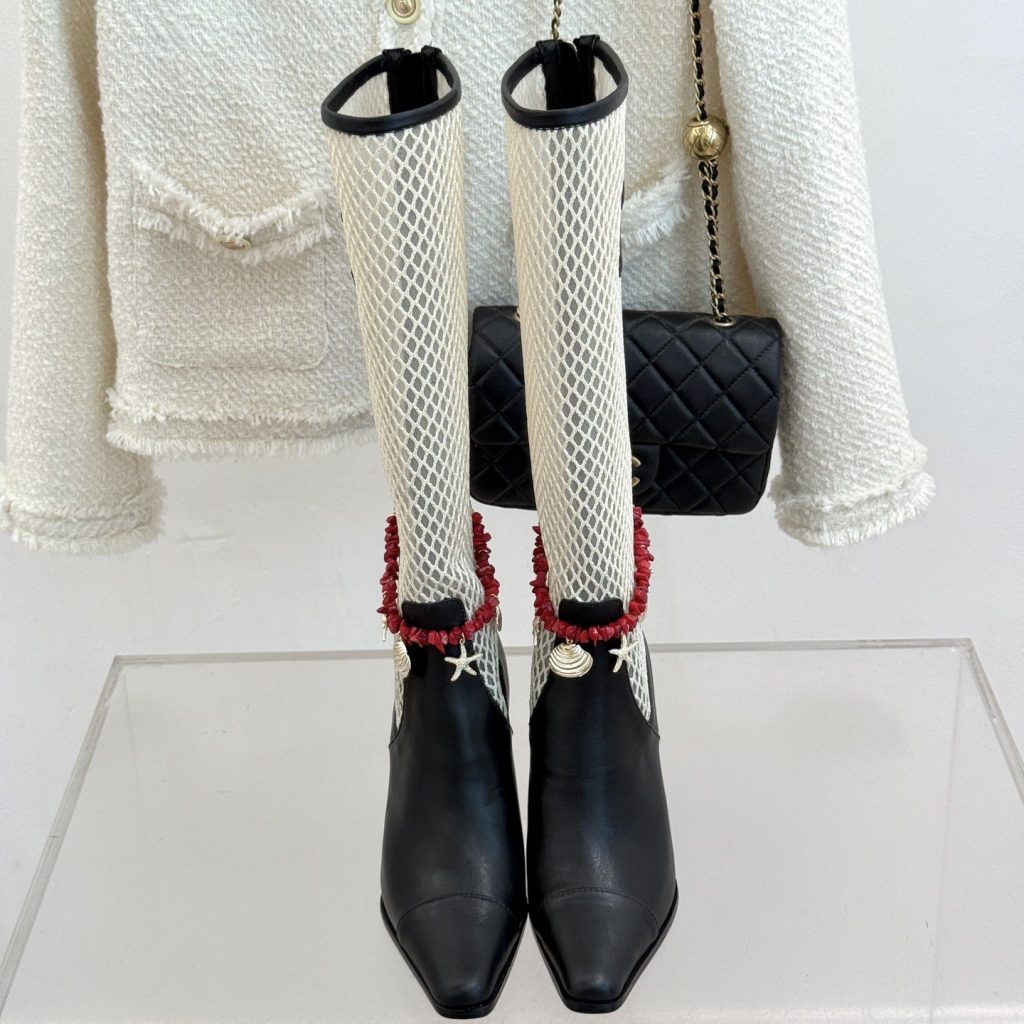 CHANEL Double C Openwork Chain High Heel Short Boots in Lambskin with Italian Leather Sole