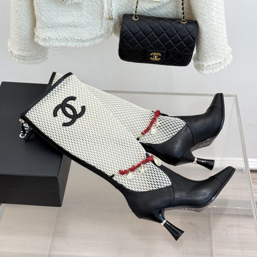 CHANEL Double C Openwork Chain High Heel Short Boots in Lambskin with Italian Leather Sole