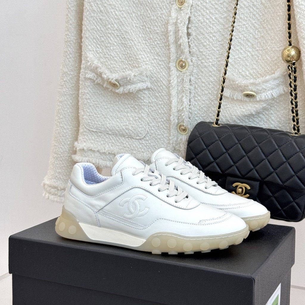 CHANEL Double C Logo Retro Trainer Sneakers in Suede Calfskin and Fabric with Lightweight TPU Sole