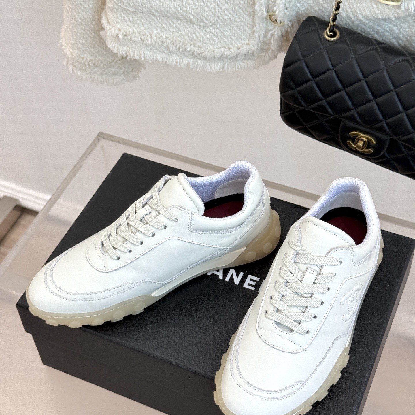 CHANEL Double C Logo Retro Trainer Sneakers in Suede Calfskin and Fabric with Lightweight TPU Sole