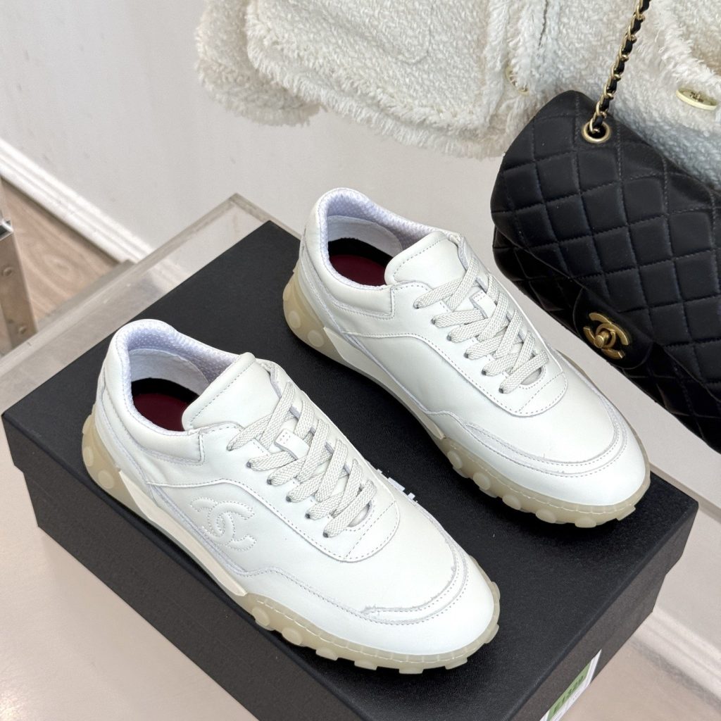 CHANEL Double C Logo Retro Trainer Sneakers in Suede Calfskin and Fabric with Lightweight TPU Sole