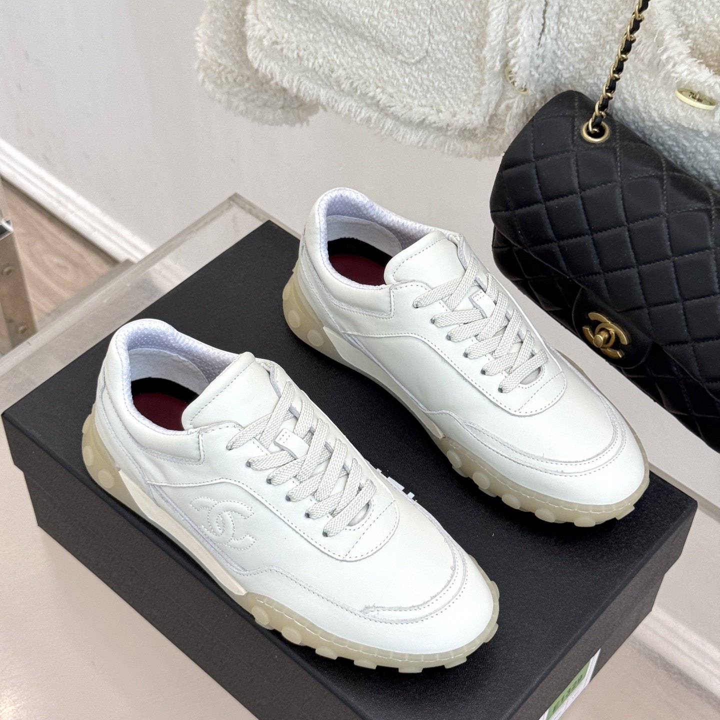 CHANEL Double C Logo Retro Trainer Sneakers in Suede Calfskin and Fabric with Lightweight TPU Sole