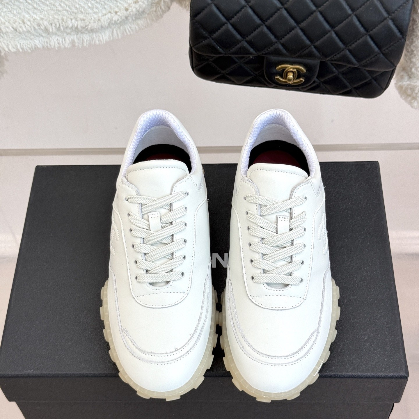 CHANEL Double C Logo Retro Trainer Sneakers in Suede Calfskin and Fabric with Lightweight TPU Sole