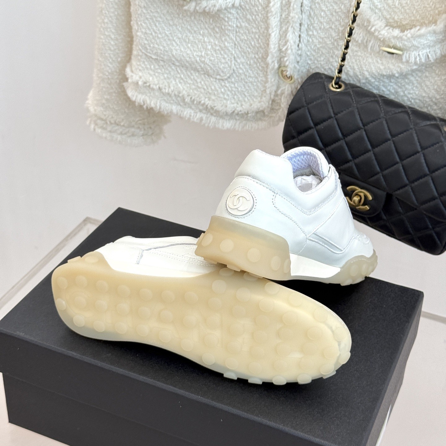 CHANEL Double C Logo Retro Trainer Sneakers in Suede Calfskin and Fabric with Lightweight TPU Sole