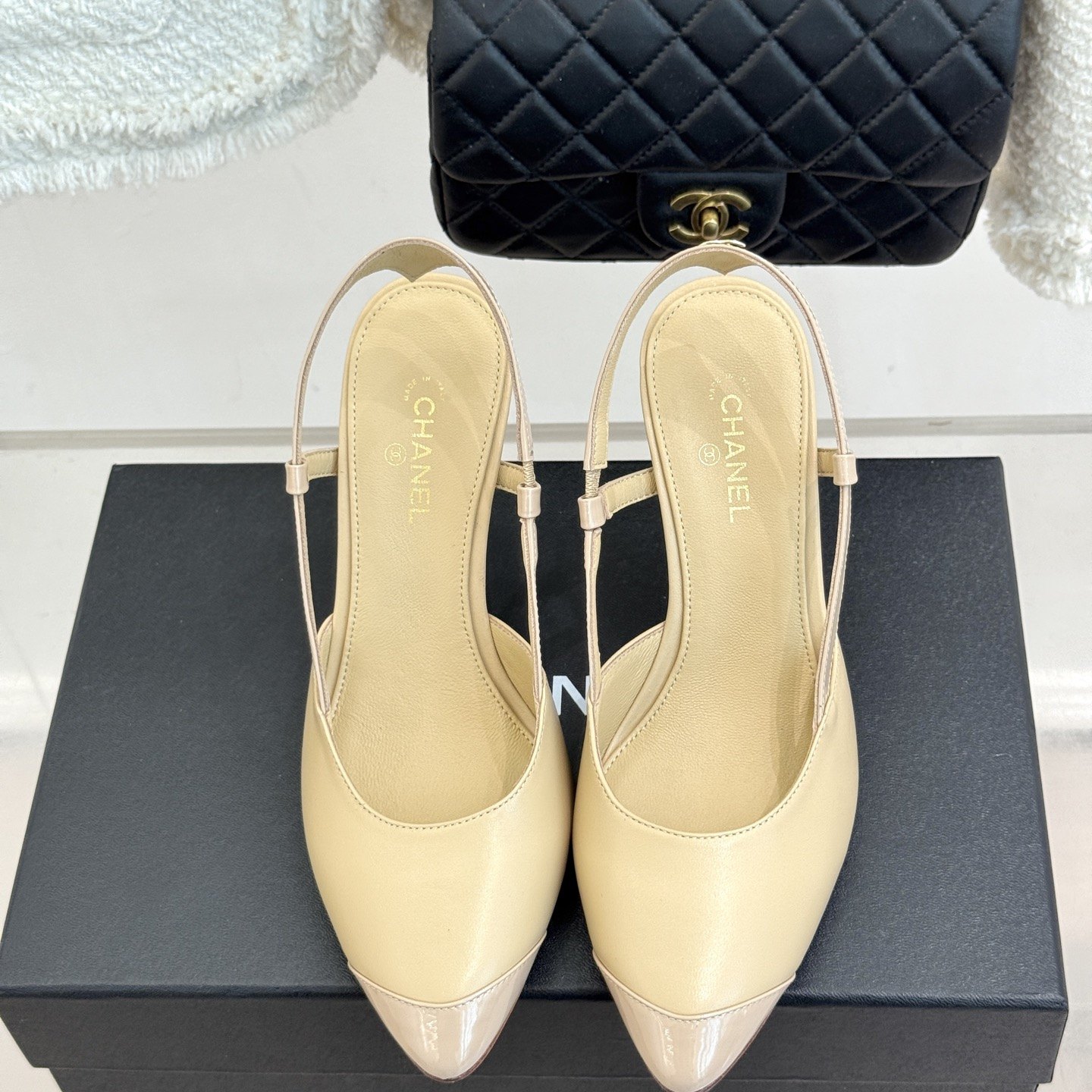 CHANEL Two-tone Pointed Toe Ankle-strap Stiletto Heel Sandals in Lambskin with Italian Leather Sole