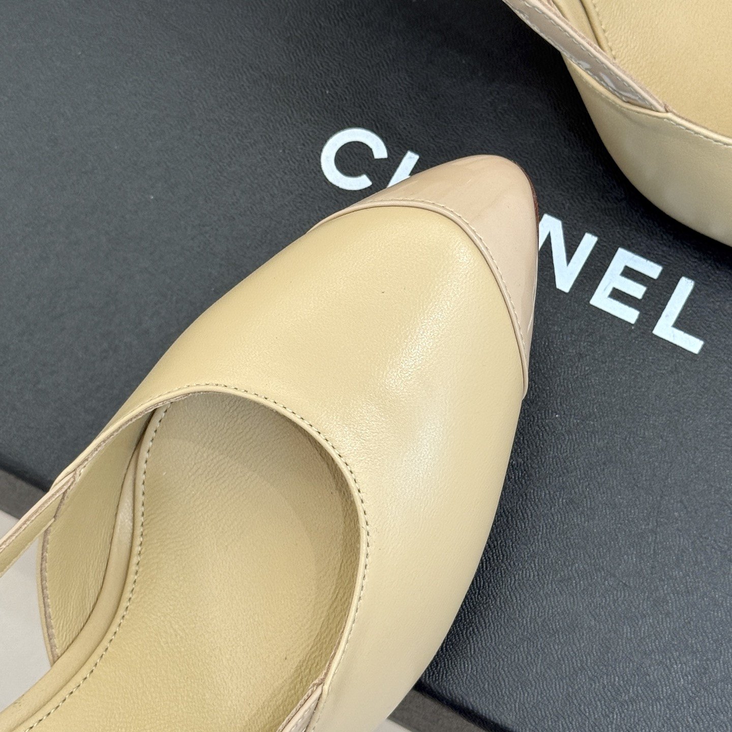 CHANEL Two-tone Pointed Toe Ankle-strap Stiletto Heel Sandals in Lambskin with Italian Leather Sole