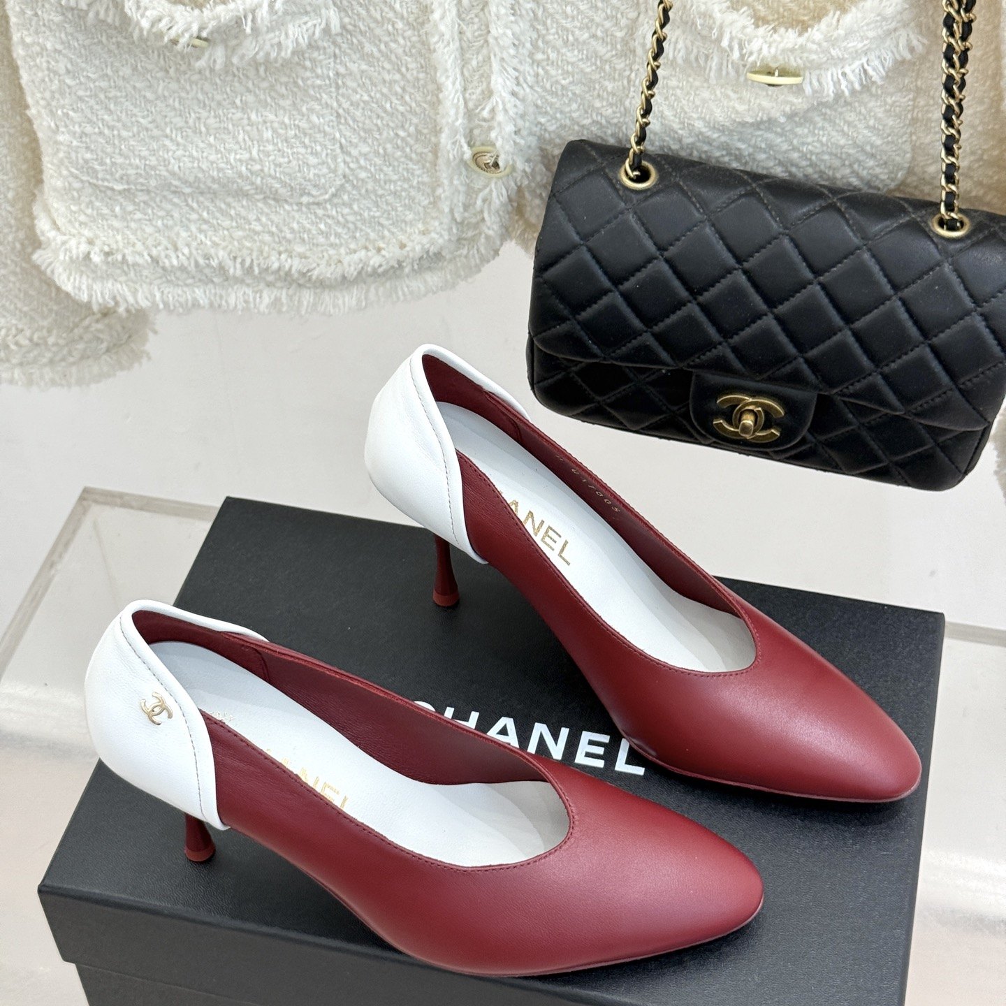 CHANEL Two-tone Double C Pointed Toe High Heel Pumps in Full-grain Lambskin, Italian Sole