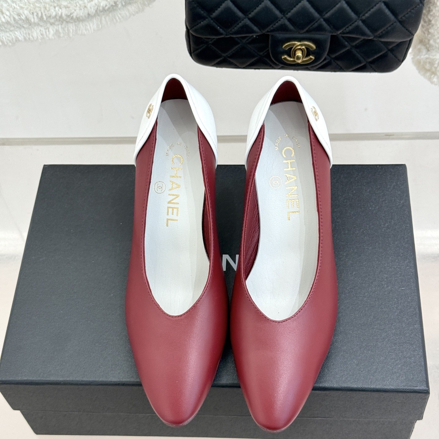 CHANEL Two-tone Double C Pointed Toe High Heel Pumps in Full-grain Lambskin, Italian Sole