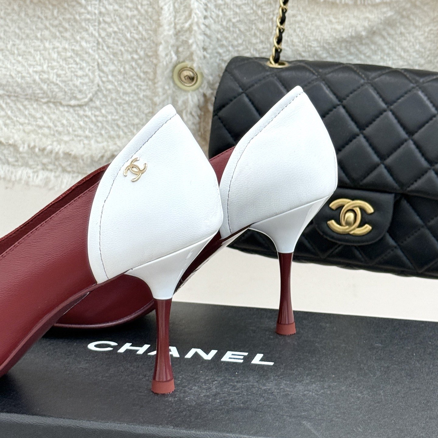 CHANEL Two-tone Double C Pointed Toe High Heel Pumps in Full-grain Lambskin, Italian Sole