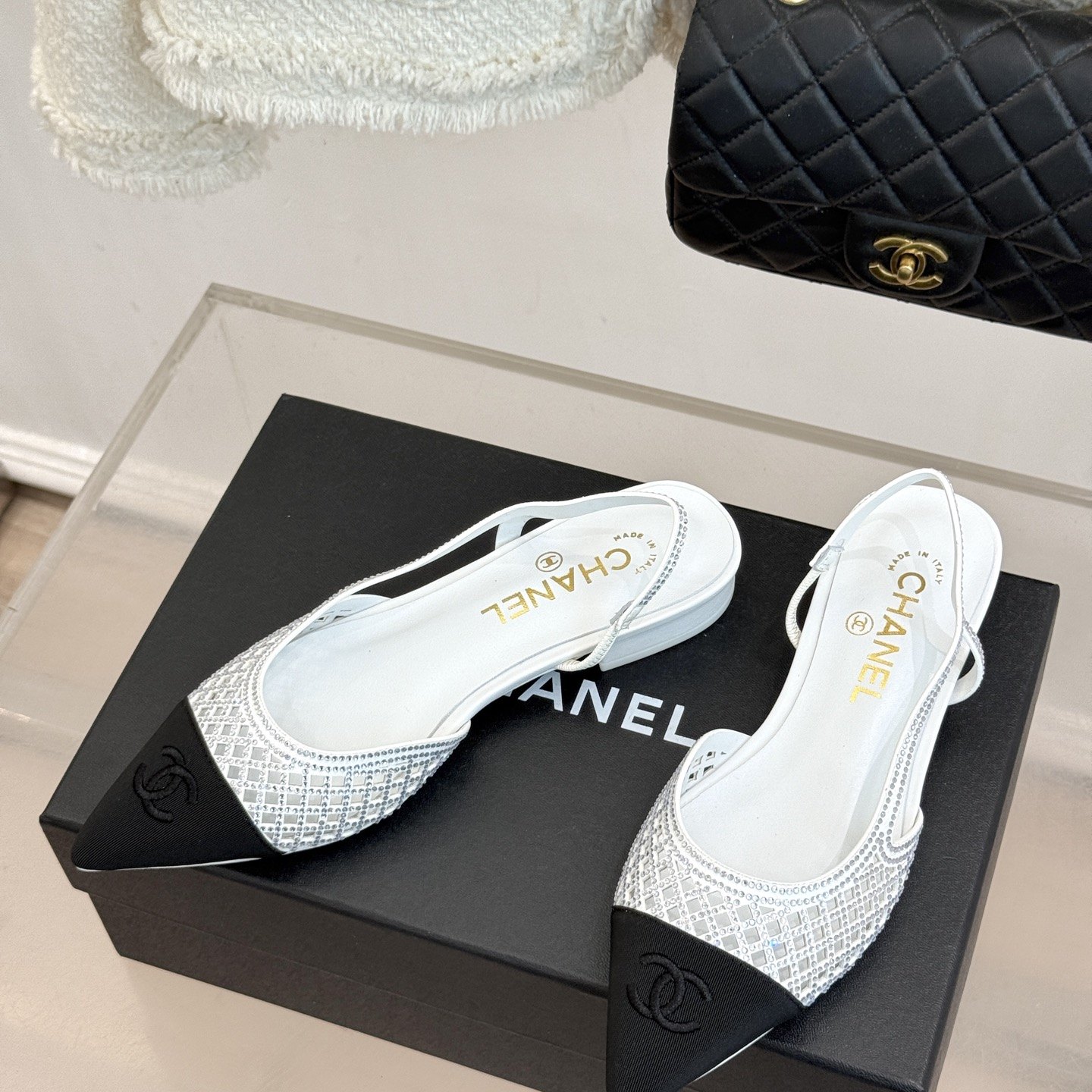 CHANEL Double C Square Toe Glossy Leather Flat Loafers in Genuine Lambskin Italian Leather Sole