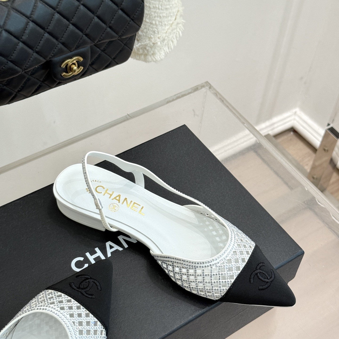 CHANEL Double C Square Toe Glossy Leather Flat Loafers in Genuine Lambskin Italian Leather Sole