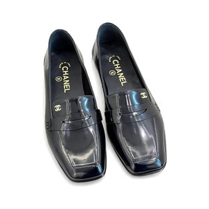 CHANEL Double C Square Toe Glossy Leather Flat Loafers in Genuine Lambskin Italian Leather Sole