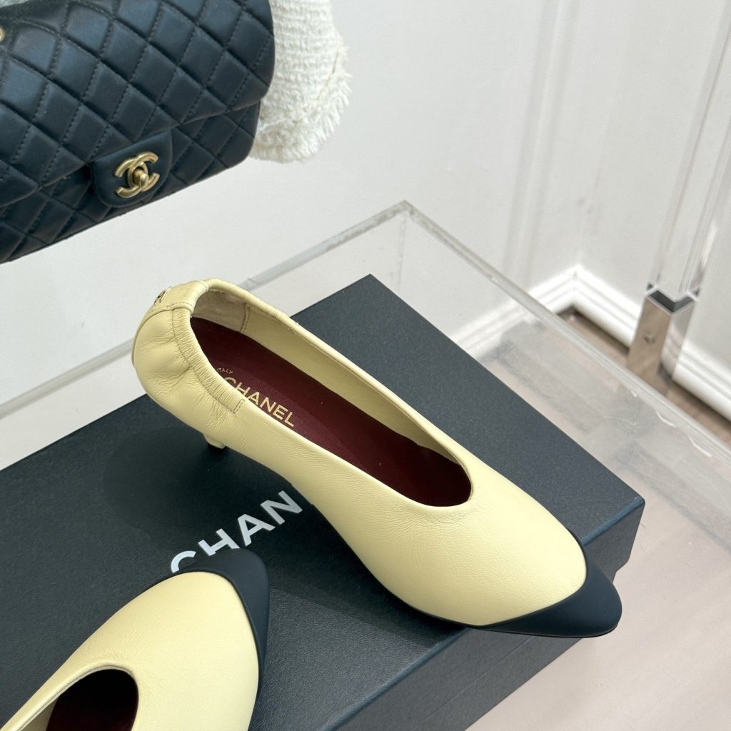 CHANEL Double C Colorblock Pleated Kitten Heel Pumps in Genuine Lambskin with Italian Leather Sole