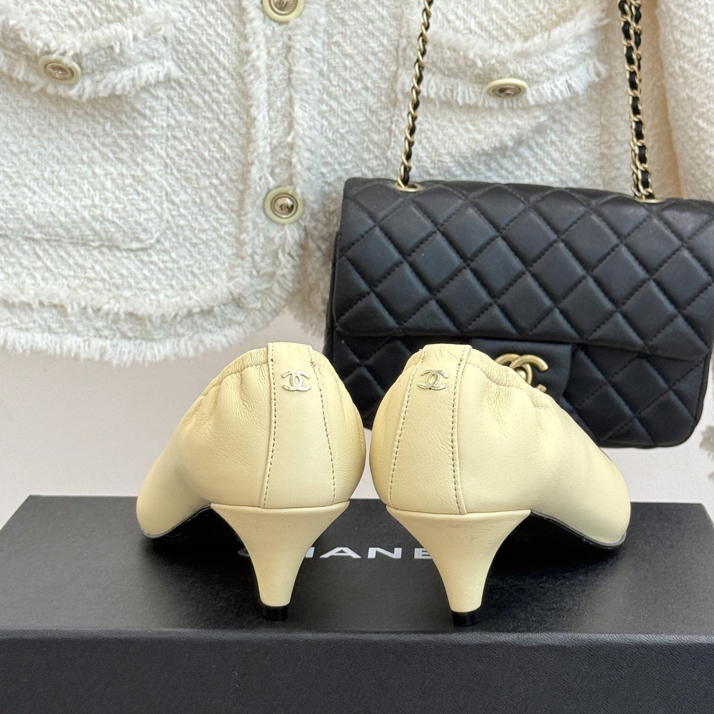 CHANEL Double C Colorblock Pleated Kitten Heel Pumps in Genuine Lambskin with Italian Leather Sole