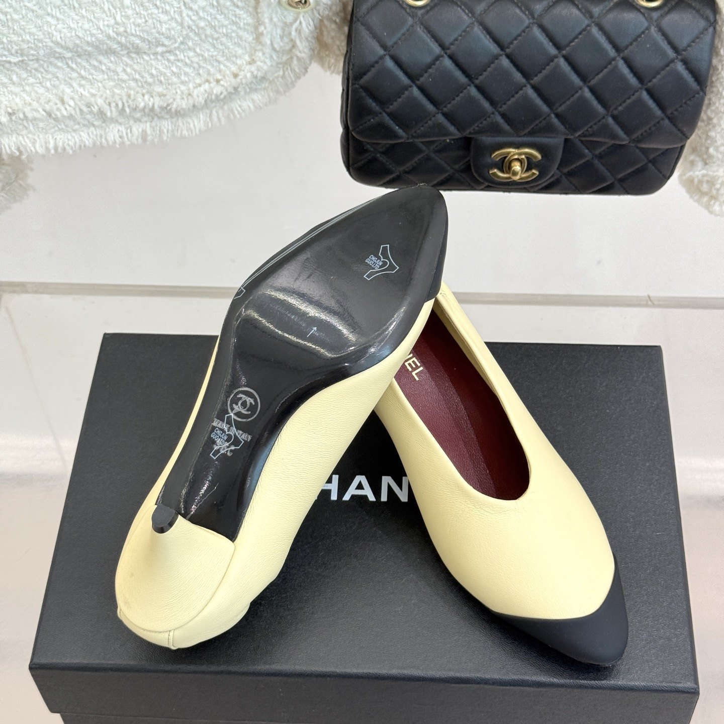 CHANEL Double C Colorblock Pleated Kitten Heel Pumps in Genuine Lambskin with Italian Leather Sole