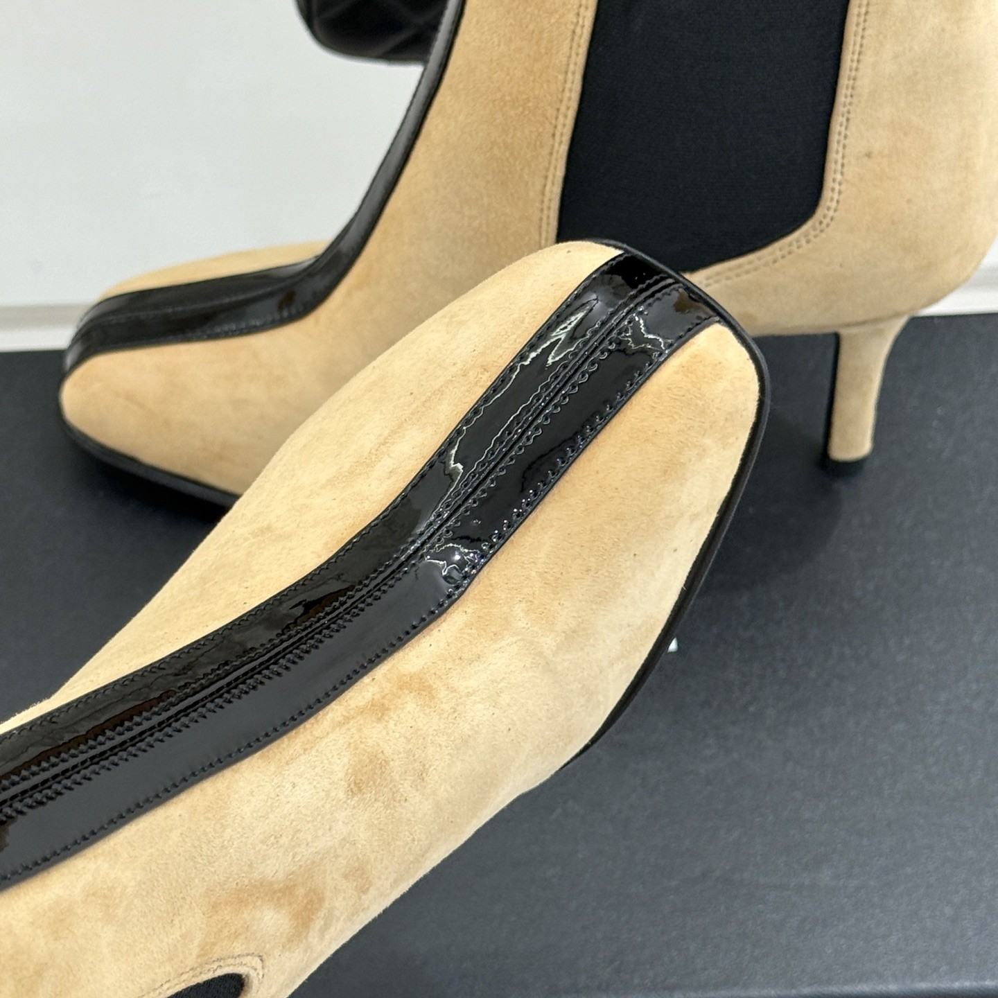 CHANEL Croc-embossed Square Toe Chelsea Ankle Boots in Genuine Lambskin Italian Leather Sole
