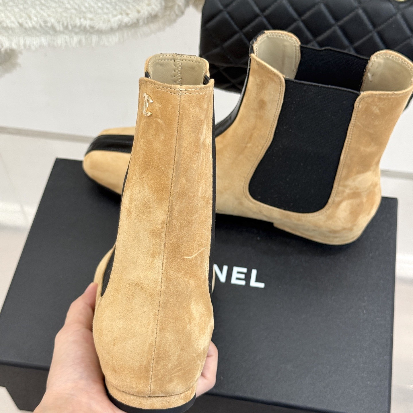 CHANEL Croc-embossed Square Toe Chelsea Boots in Genuine Lambskin Italian Leather Sole
