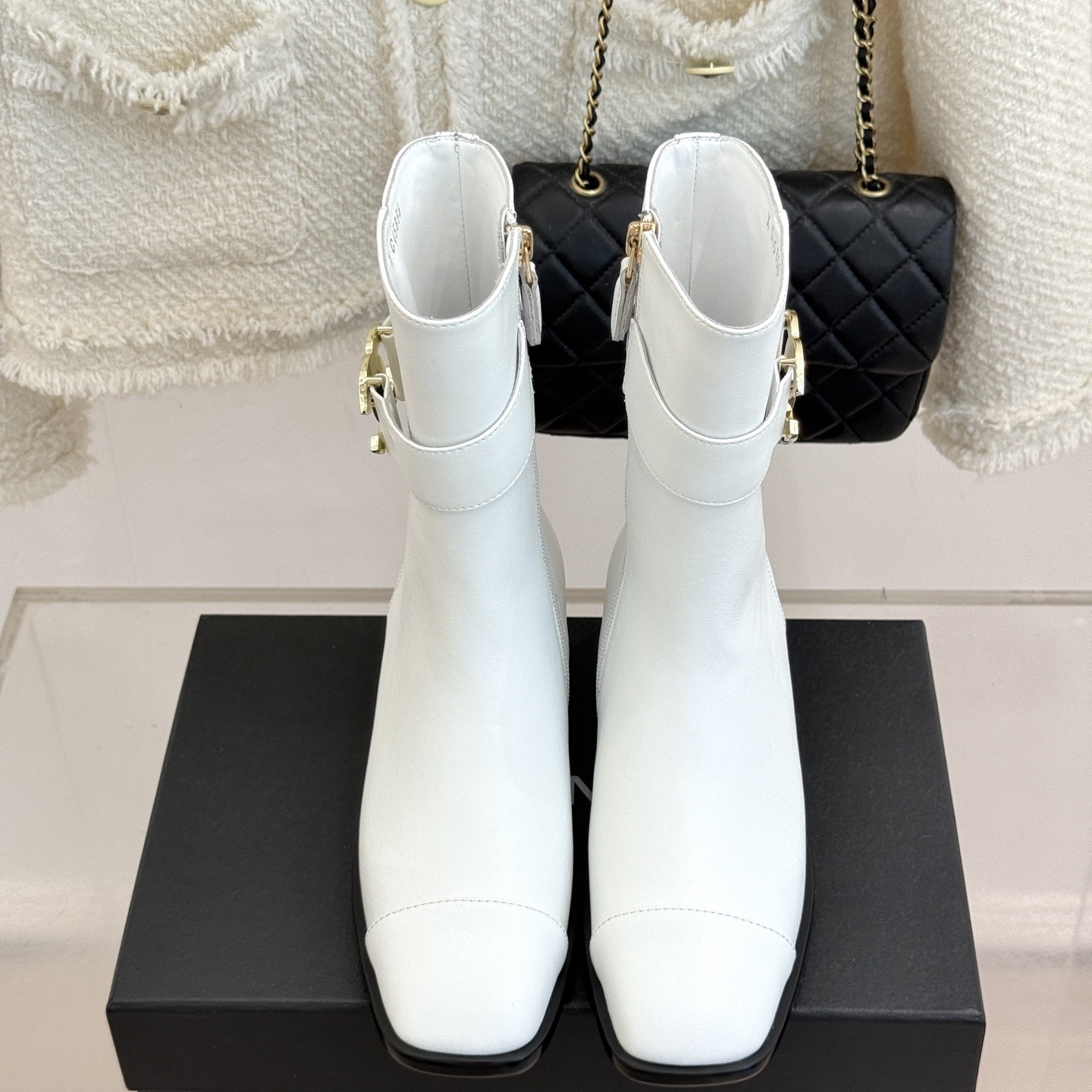 CHANEL Double C Metal Buckle Strap Riding Short Boots in Genuine Cowhide with Lambskin Lining and Italian Leather Sole