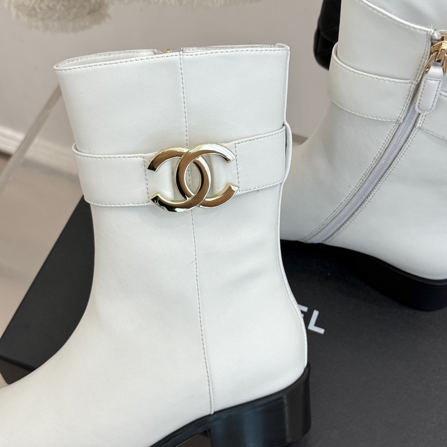 CHANEL Double C Metal Buckle Strap Riding Short Boots in Genuine Cowhide with Lambskin Lining and Italian Leather Sole