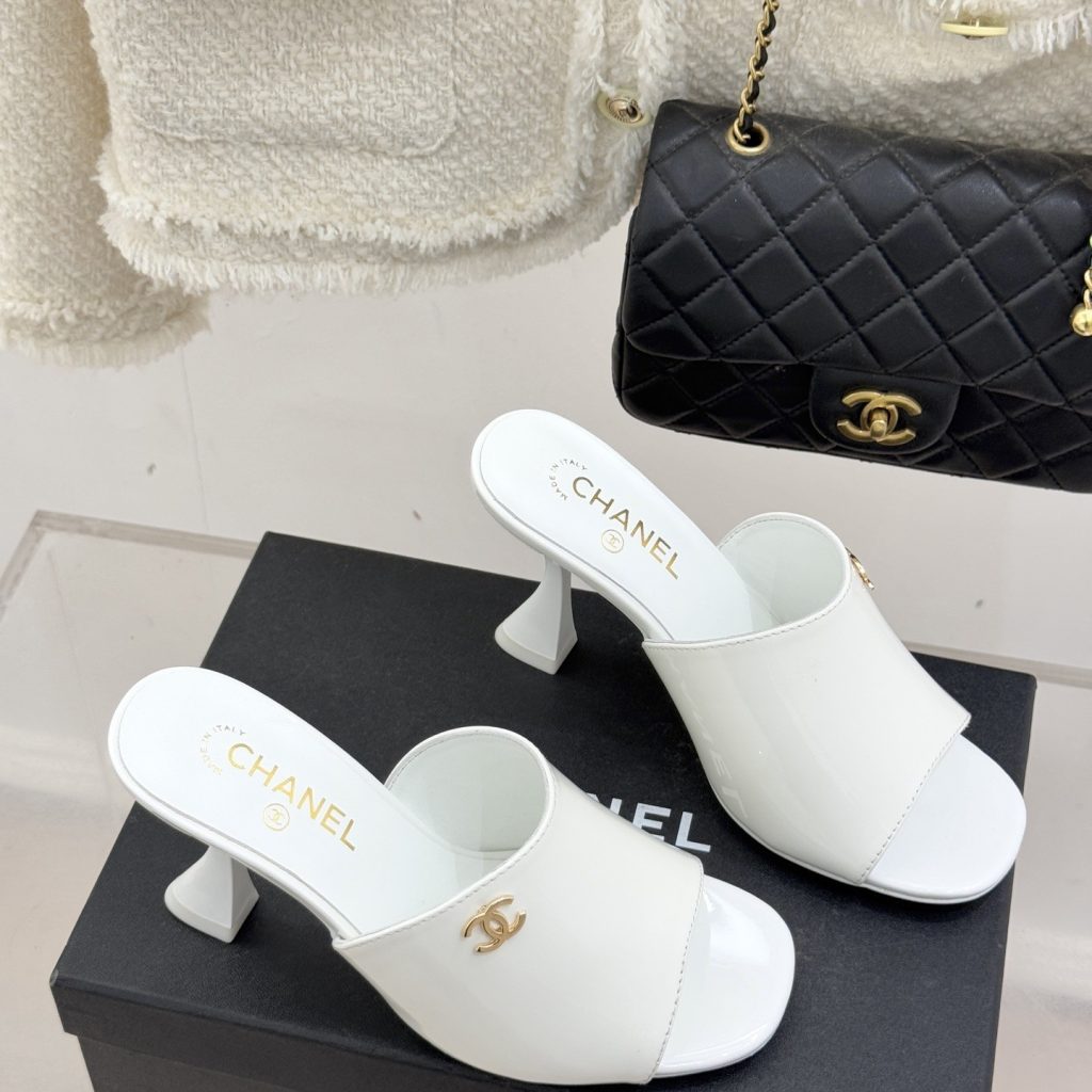 CHANEL Classic Open-Toe High Heel Slippers with Hourglass Heel in Silk Lambskin and Italian Leather Sole