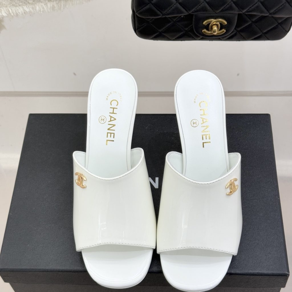 CHANEL Classic Open-Toe High Heel Slippers with Hourglass Heel in Silk Lambskin and Italian Leather Sole