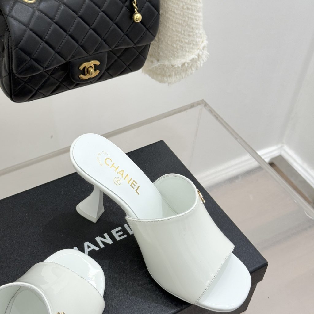 CHANEL Classic Open-Toe High Heel Slippers with Hourglass Heel in Silk Lambskin and Italian Leather Sole