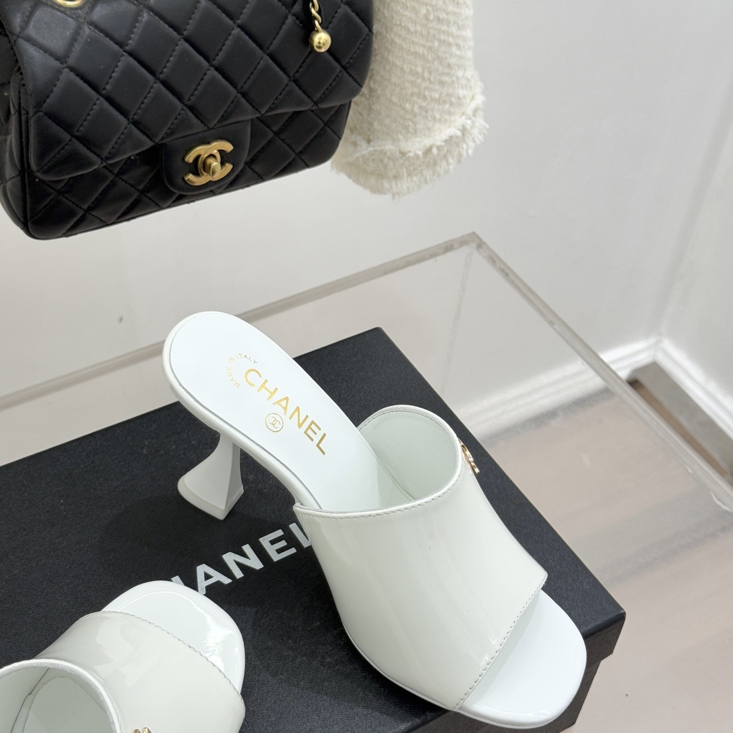 CHANEL Classic Open-Toe High Heel Slippers with Hourglass Heel in Silk Lambskin and Italian Leather Sole