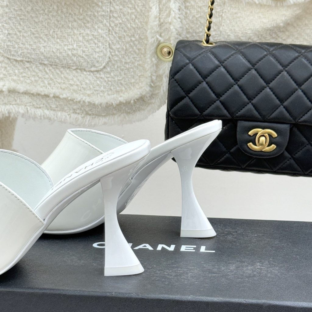 CHANEL Classic Open-Toe High Heel Slippers with Hourglass Heel in Silk Lambskin and Italian Leather Sole