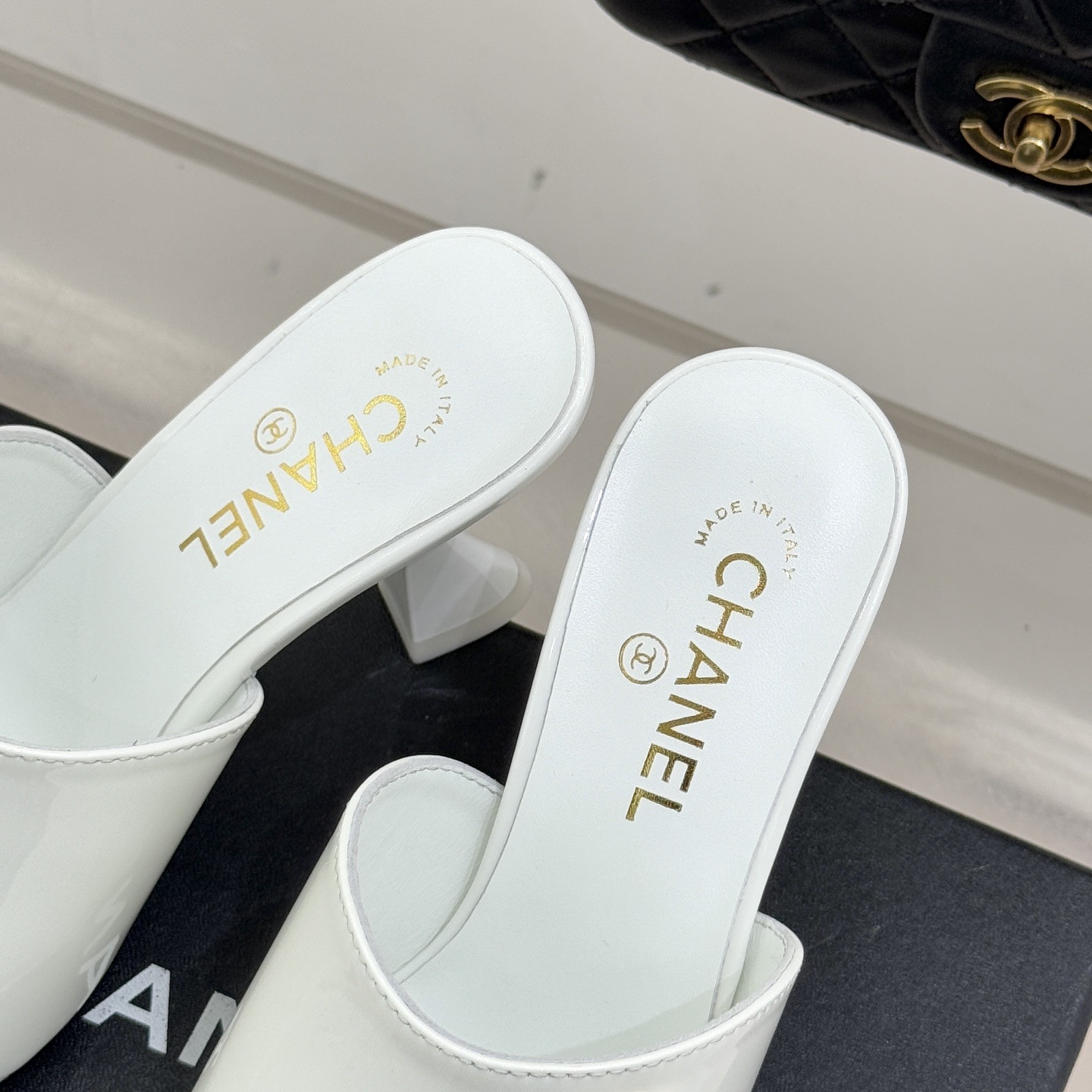 CHANEL Classic Open-Toe High Heel Slippers with Hourglass Heel in Silk Lambskin and Italian Leather Sole
