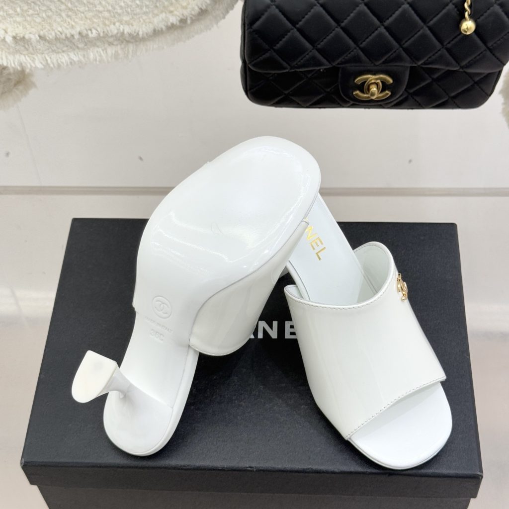 CHANEL Classic Open-Toe High Heel Slippers with Hourglass Heel in Silk Lambskin and Italian Leather Sole