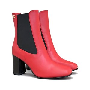 CHANEL Square Toe Chelsea Block Heel Short Boots in Genuine Lambskin with Italian Leather Sole