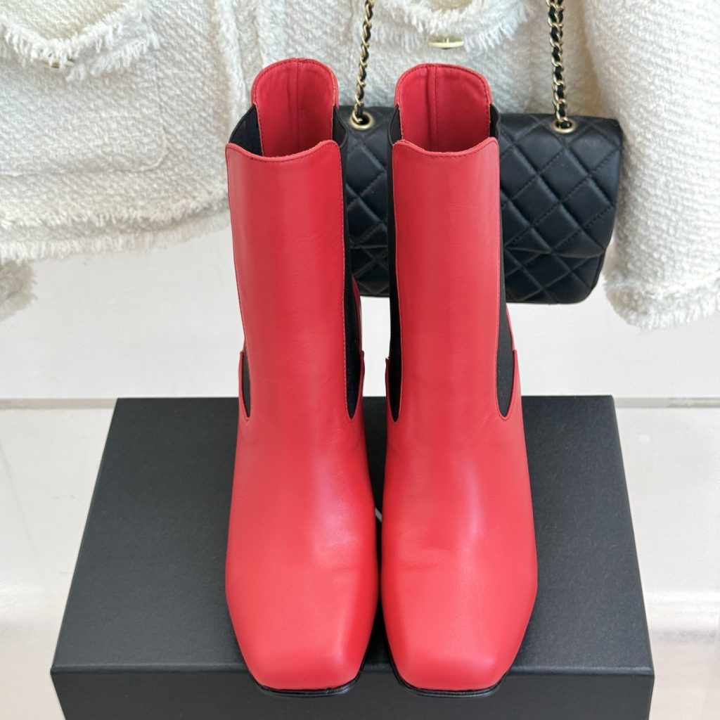CHANEL Square Toe Chelsea Block Heel Short Boots in Genuine Lambskin with Italian Leather Sole