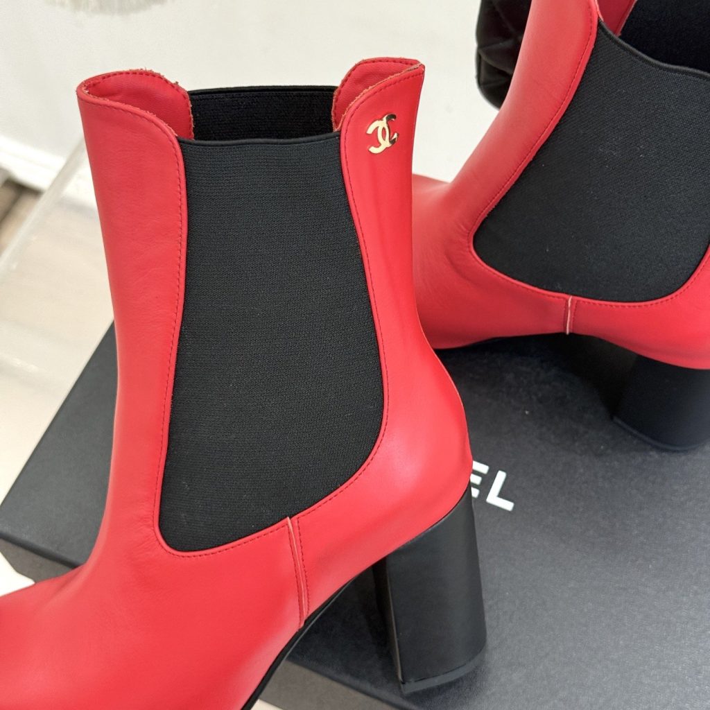 CHANEL Square Toe Chelsea Block Heel Short Boots in Genuine Lambskin with Italian Leather Sole
