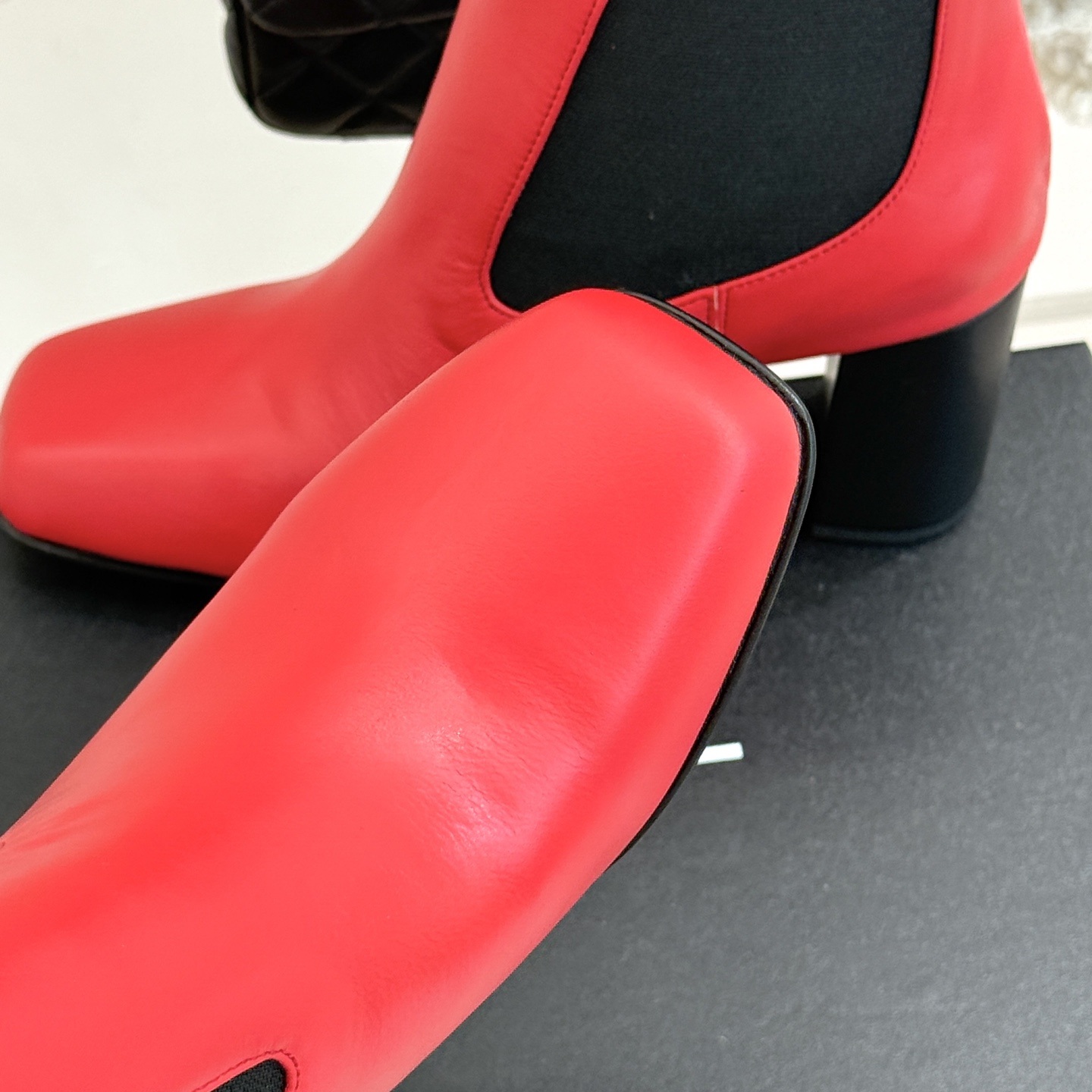 CHANEL Square Toe Chelsea Block Heel Short Boots in Genuine Lambskin with Italian Leather Sole