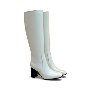 CHANEL Square Toe Block Heel Long Boots in Genuine Lambskin with Italian Leather Sole