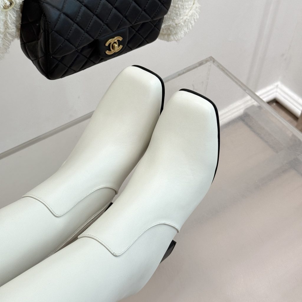 CHANEL Square Toe Block Heel Long Boots in Genuine Lambskin with Italian Leather Sole