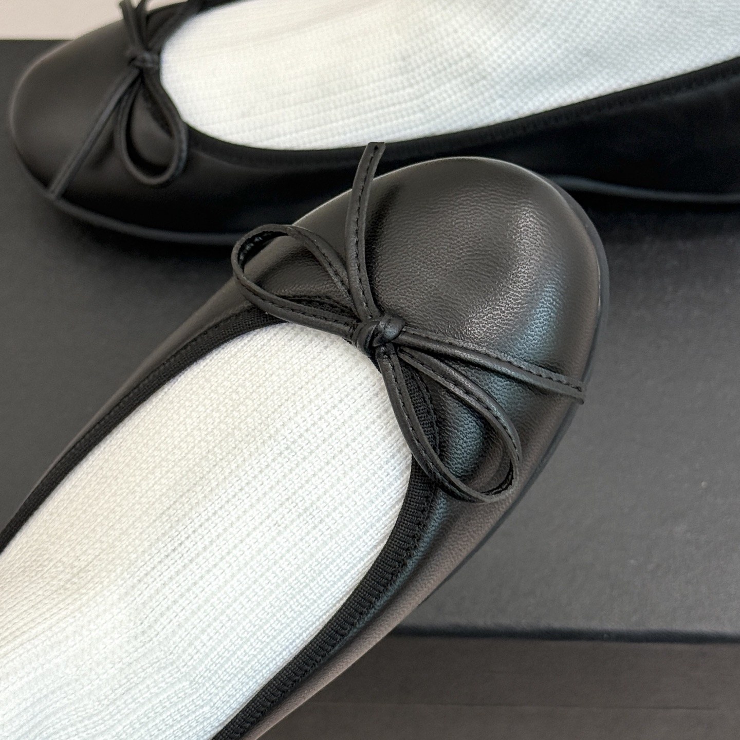 CHANEL Ribbon Ballet Flat Sock Boots in Genuine Lambskin with Knit Shaft and Italian Leather Sole