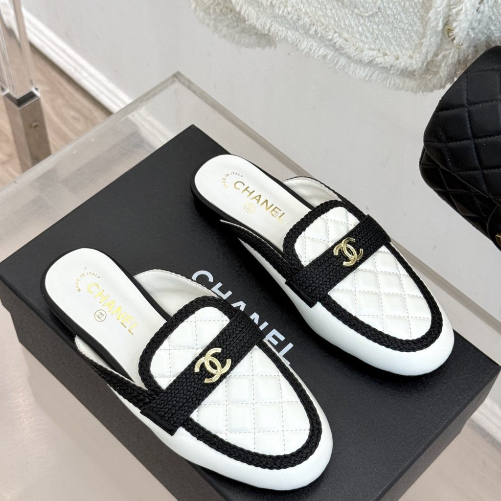 CHANEL Double C Quilted Mule Slippers in Genuine Lambskin with Italian Leather Sole