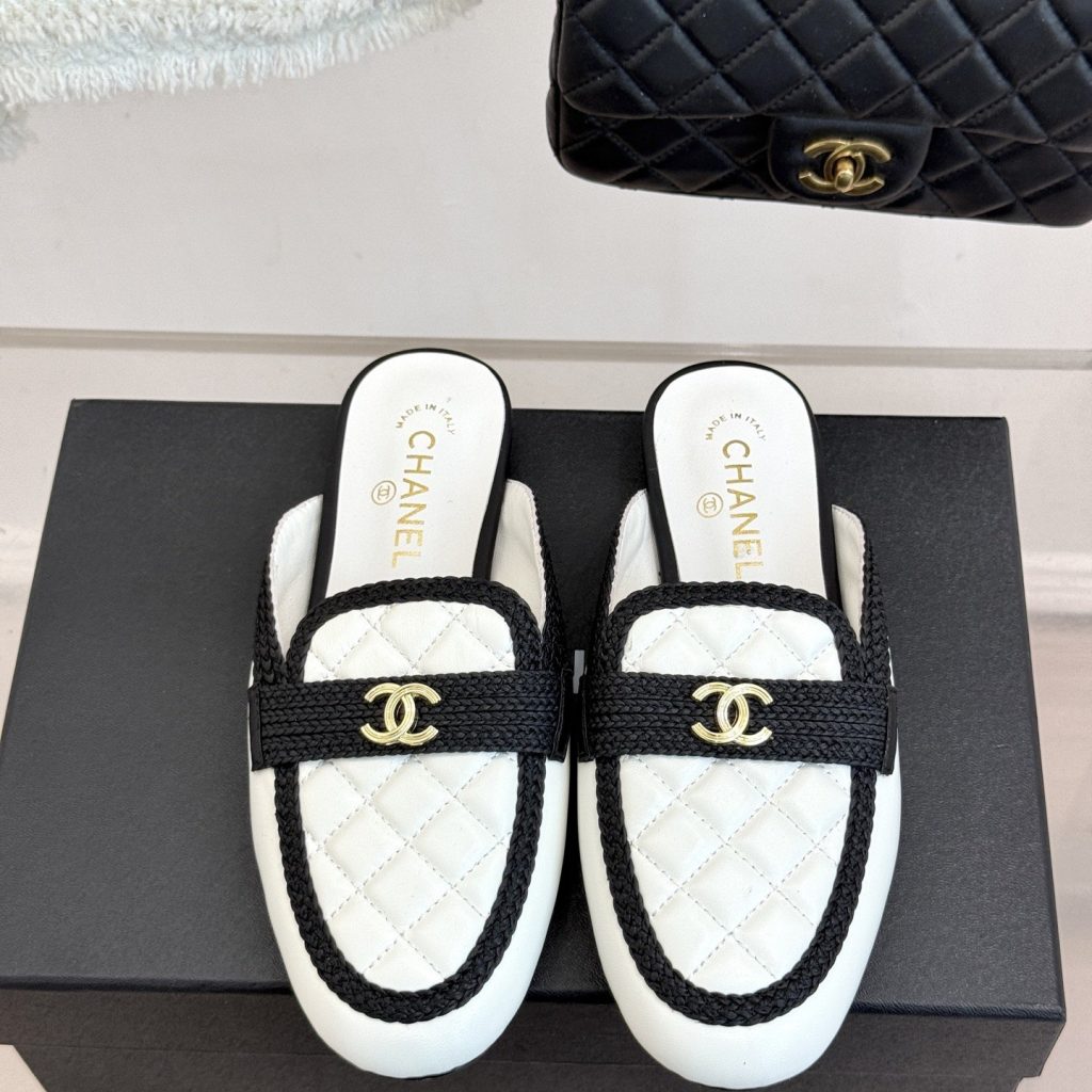 CHANEL Double C Quilted Mule Slippers in Genuine Lambskin with Italian Leather Sole