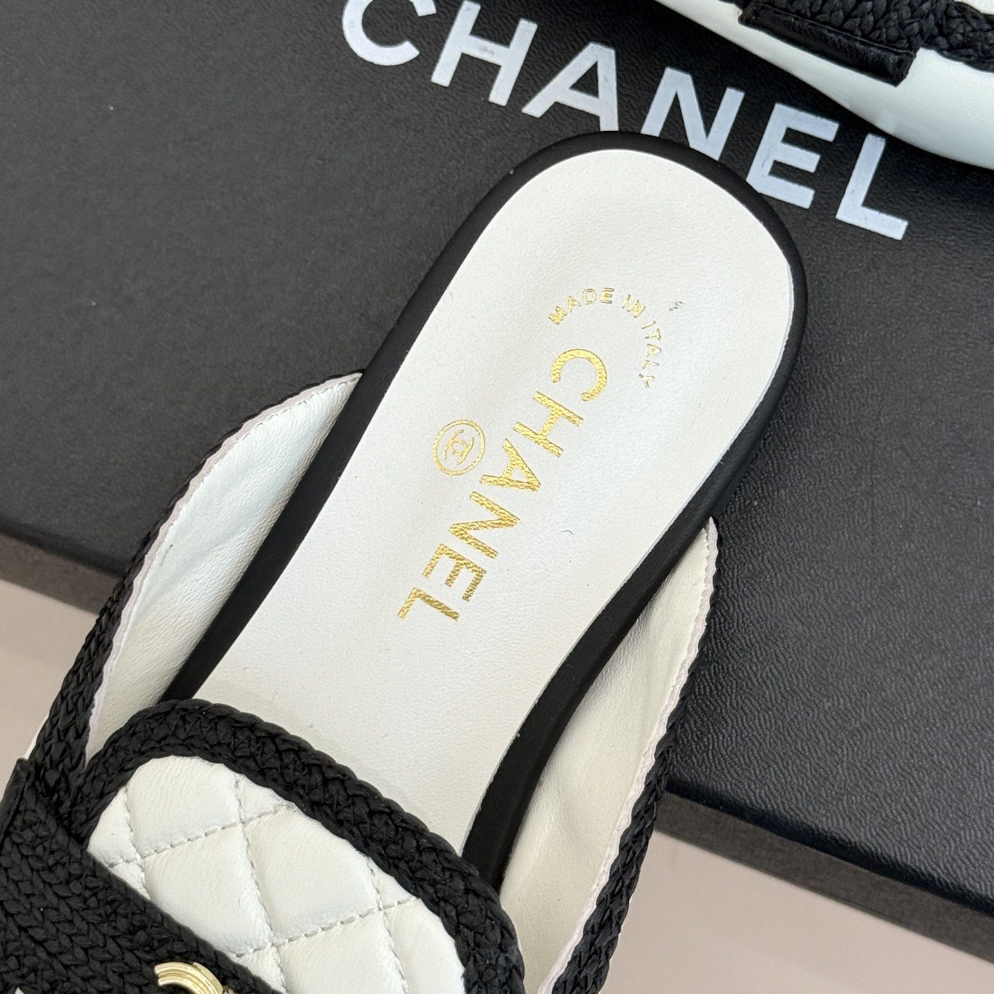 CHANEL Double C Quilted Mule Slippers in Genuine Lambskin with Italian Leather Sole