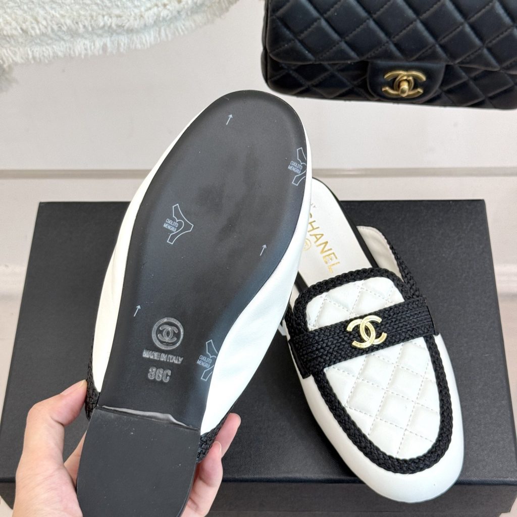 CHANEL Double C Quilted Mule Slippers in Genuine Lambskin with Italian Leather Sole